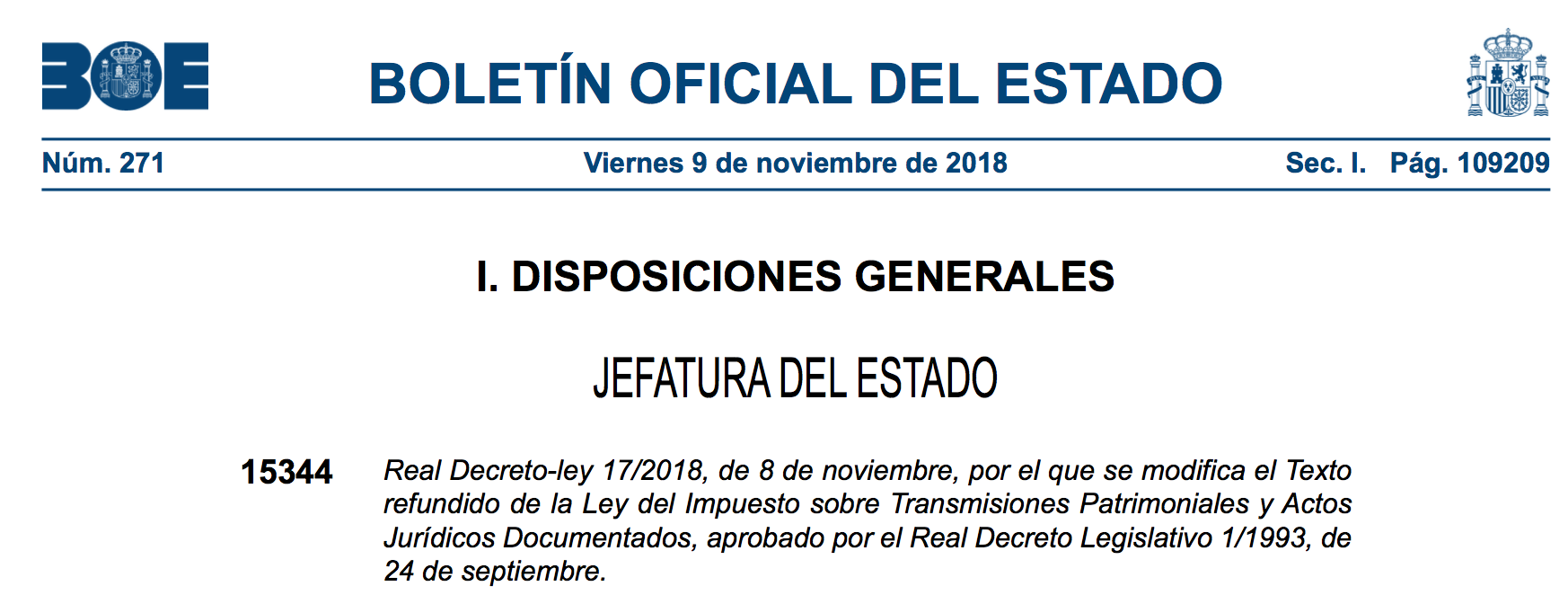 Real Decreto-ley 17/2018 – Ley del Impuesto sobre Transmisiones Patrimoniales y Actos Jurídicos Documentados